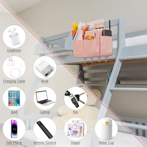 Bedside Caddy Organizer 5 Pockets 4 Hooks Bunk Bed 2Pack Pink (2 Count)