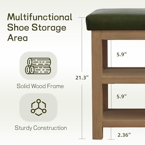Shoe Rack Bench with Leather Cushion