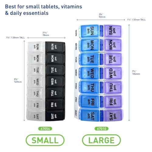 Weekly (7-Day) AM/PM Pill Organizer, Small Case, Black/Clear