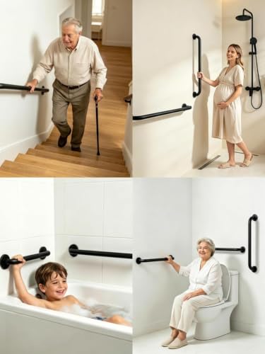 18 Inch Knurled Matte Black Grab Bar for Shower