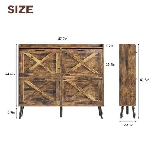 Large Shoe Storage Cabinet with 4 Flip Drawers