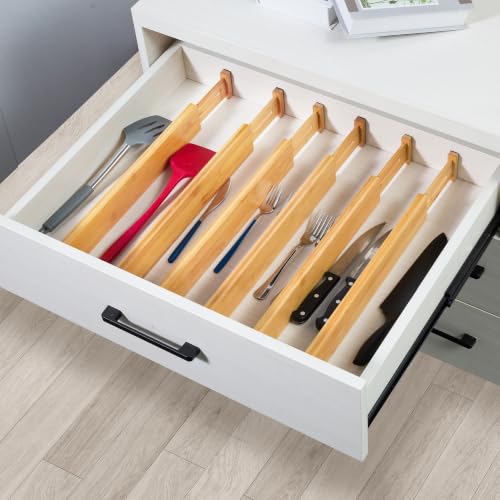 6 Pack Adjustable Bamboo Drawer Dividers (6 Count)