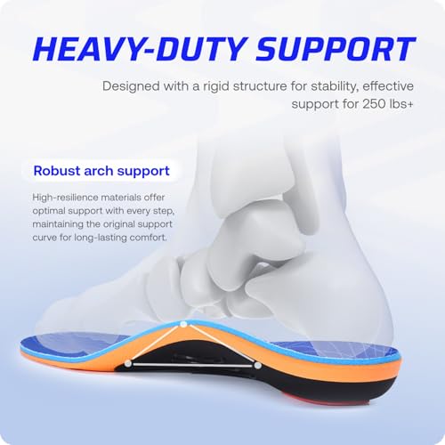 250+ lbs Plantar Fasciitis High Arch Support Insole for Men Women