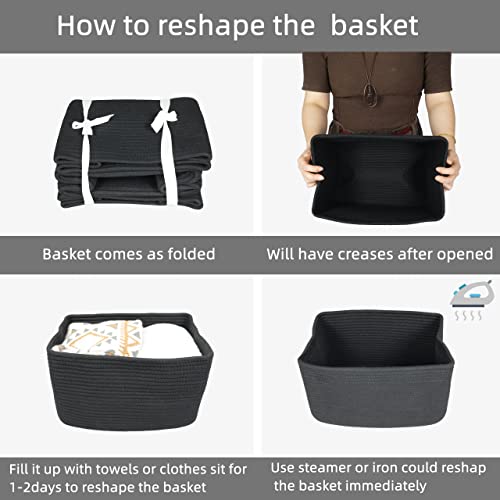 Woven Cotton Rope Storage Baskets 15x10x9.3" 3 Pack Black