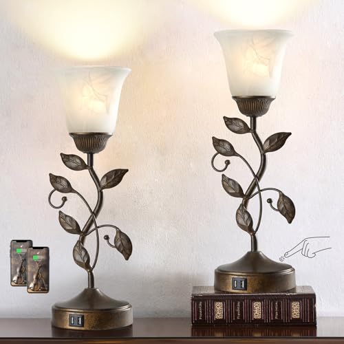 Set of 2 Touch Farmhouse Bedroom Table Lamps 2 USB C+A (2 Count)