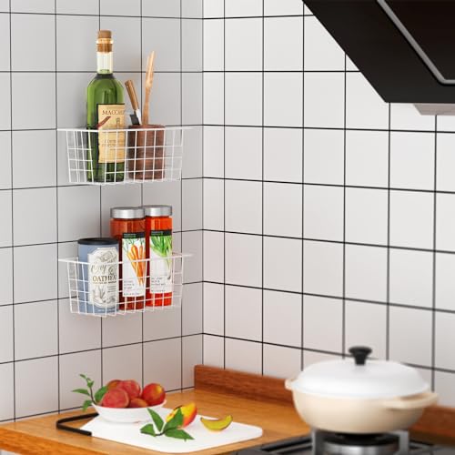 Hanging Wire Baskets Kitchen Storage Basket Adhesive and Screws Basket Over the Cabinet Door Organizer with Adhesive Strips and Screws Accessories (2 Count)