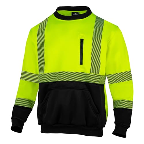 Hi Vis Safety Sweatshirts for Men Reflective ANSI Class 3 High Visibility Construction Work Crew Sweatshirt No Hood