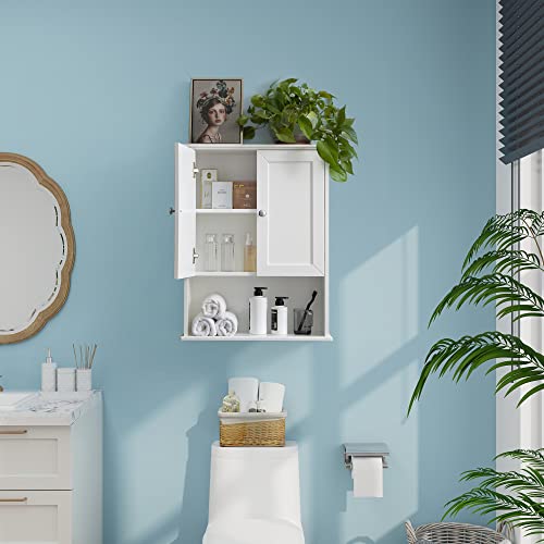 White Bathroom Wall Mounted Cabinet Wooden Over the Toilet Storage