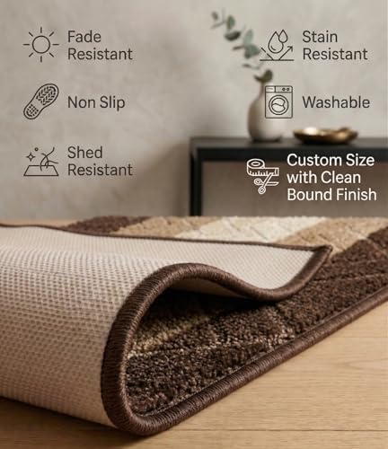 Custom Size Hallway Runner Rug Damask Brown Color 31 inch Wide Select Your Length Non