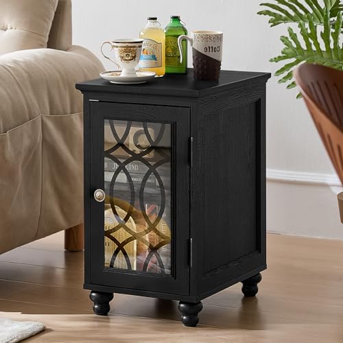 Narrow Side Table with Glass Door Storage
