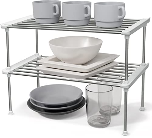 Set of 2 Stackable Cabinet Organizer Shelf 15.7 x 7.8 x 6.1 White (2 Count)