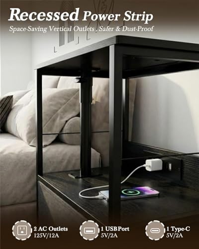 Swivel Lift Top Nightstand with Charging Station