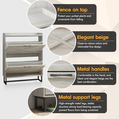 Shoe Storage Cabinet with 2 Flip Drawers