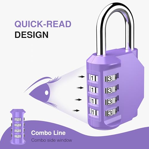 4 Pack Combination Lock Locker 4 Digits Combo Padlock Gym 4 Color (4 Count)