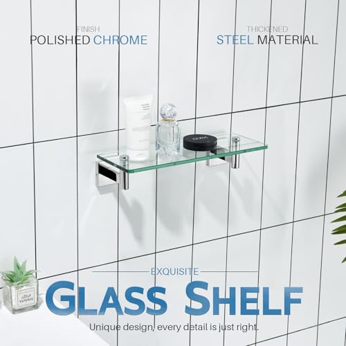 Bathroom Shelves Wall Mounted Floating Glass Shelf Polished Stainless Steel 12