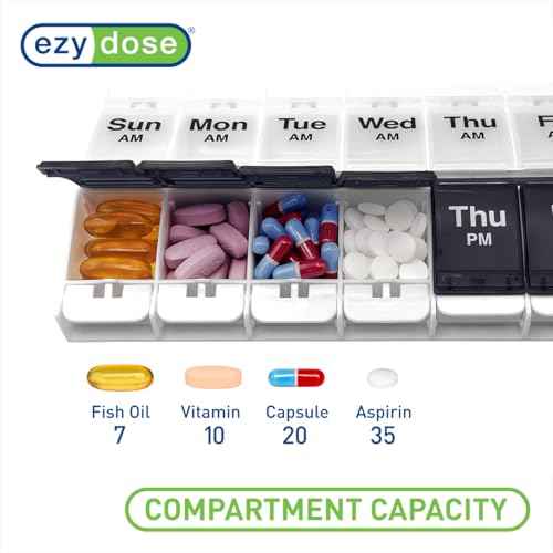Weekly (7-Day) AM/PM Pill Organizer, X-Large Case, Black/White