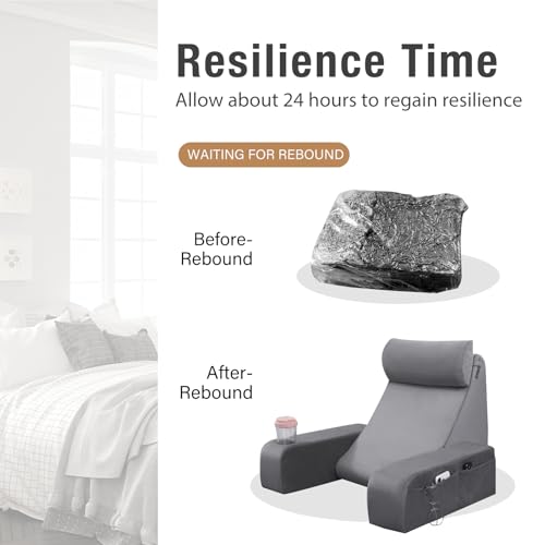 19" Reading Pillow for Bed with Firm Back Support & Big Pockets