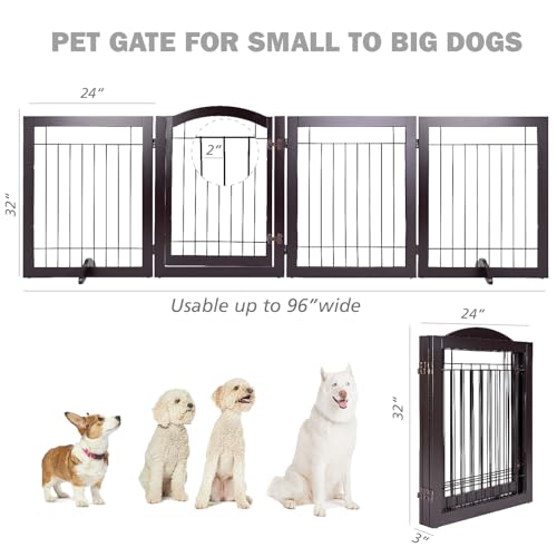 Freestanding Foldable Dog Gate Indoor with Door