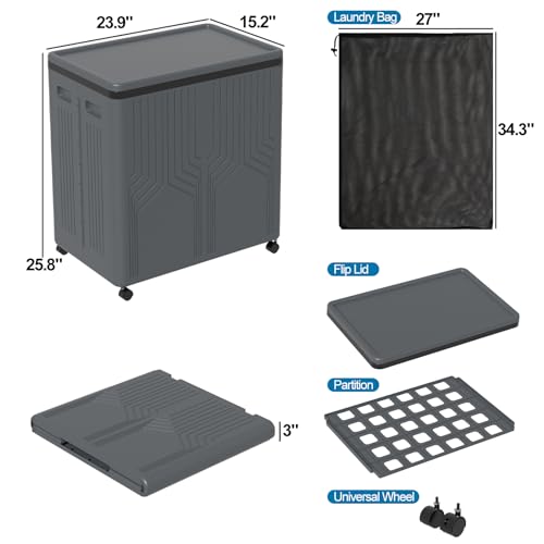 130 L Foldable Plastic Double Laundry Hamper with Wheels