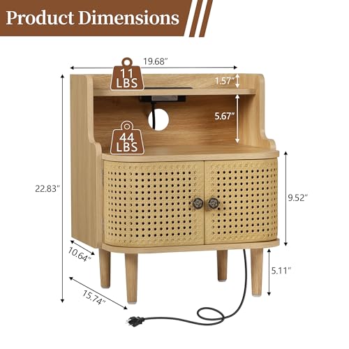 Metal Rattan End Table with Charging Station