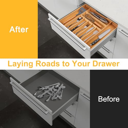 Large Premium Bamboo Silverware Organizer