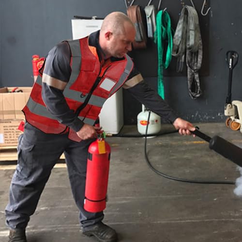 Red High Vis reflective Vest with Reflective Strips