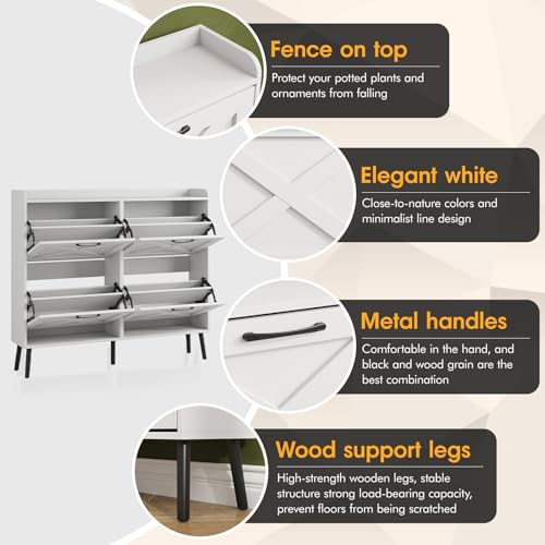 Large Shoe Storage Cabinet with 4 Flip Drawers