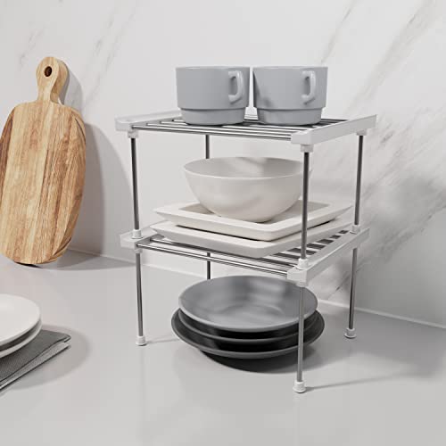 Set of 2 Stackable Cabinet Organizer Shelf 9.8 x 7.8 x 6.1 White (2 Count)