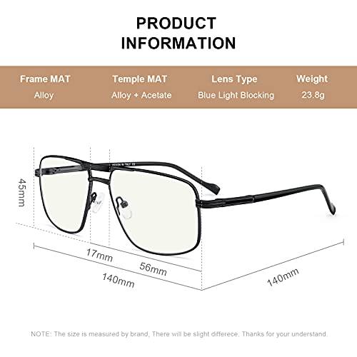 Blue Light Blocking Glasses for Men Square Double Bridge Hipster Metal Frame Men Eyeglasses He Young