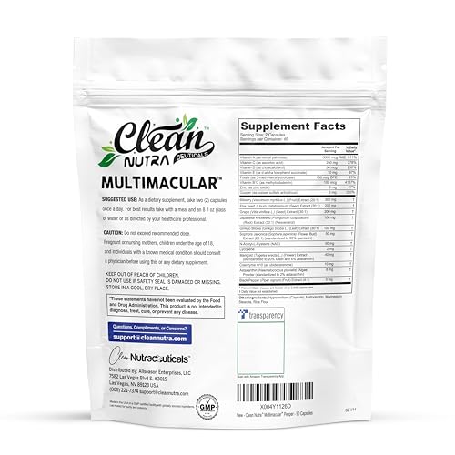 Clean Nutra Multimacular Bilberry+ Lutein Zeaxanthin Lycopene Resveratrol with Flax Seed Grape Japanese Knotweed Ginkgo Biloba Sophora Japonica Coenzyme Copper Zinc Marigold Black Pepper 90 Capsules (90 Count)