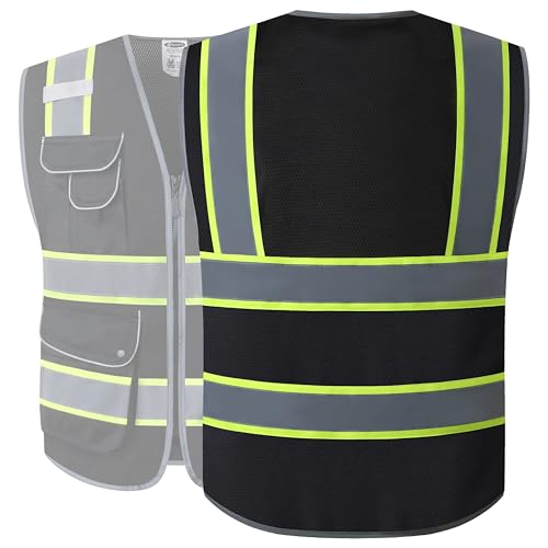 Safety Vest for Men Women Reflective Hi Vis JK100 Black 3XL