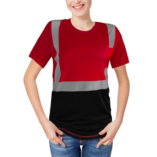 High Visibility Shirts Quick Dry Safety T Shirts with Reflective Strips and Pocket Short Sleeve Mesh Hi Vis Construction Work Class 2 Shirt for Men