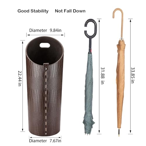 Faux Leather Umbrella Holder Indoor Umbrella Stand Rack for Entryway Tall Bucket That won't Fall Down Storage 10 Different Sizes of Canes Walking Sticks Toy Swords etc