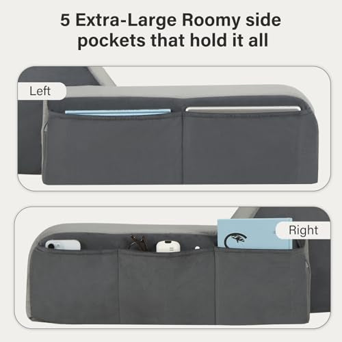 25" Reading Pillow for Bed with XL Side Pockets for Tall Adults