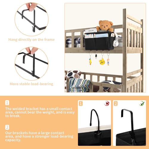 Bedside Caddy Organizer 5 Pockets and 4 Hooks for Bunk Bed Black