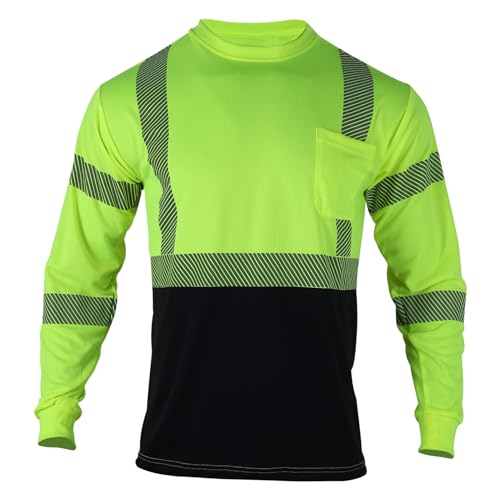 3pcs Safety T Shirts Reflective High Visibility Hi Vis Long Sleeve Construction Work Shirts for Men Class 3 (3 Count)