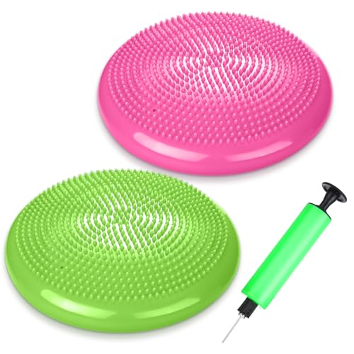 2 Pcs Wiggle Seat Inflated Wobble Cushion Flexible Balance Disc with Air Pump for Core Stability Strengthening Improving Posture Physical Exercise (3 Count)