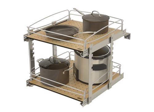2 Tier Pull Out Kitchen Cabinet Storage Organizer with Solid Bottom & Undermount Soft
