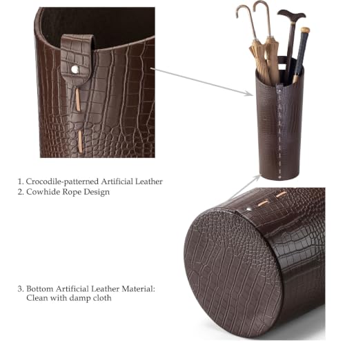 Faux Leather Umbrella Holder Indoor Umbrella Stand Rack for Entryway Tall Bucket That won't Fall Down Storage 10 Different Sizes of Canes Walking Sticks Toy Swords etc