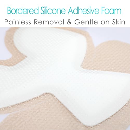 Heel Bordered Silicone Foam Dressing Waterproof Adhesive Sacral Bandages with Absorbent Padding for Elbow Wrist Foot Pressure Bed Sore Hip Knee Replacement Surgery 8.26"x8.26" 1 Pack