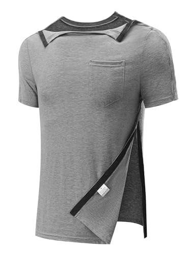 Men Post Shoulder Surgery Shirt Chemo Rehab Must Haves Port Access Clothing Rotator Cuff Surgery Snap Adaptive Clothes Dialysis