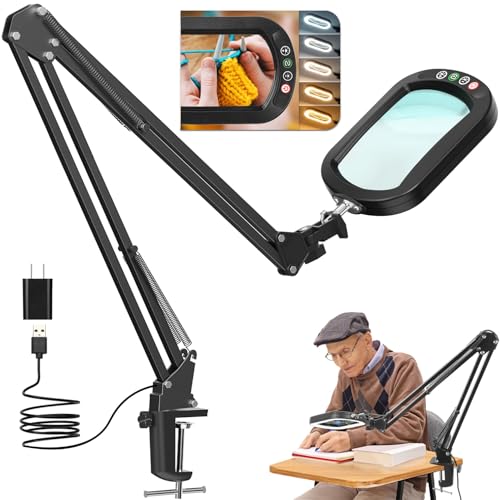 10X Large Magnifying Glass with Light and Clamp
