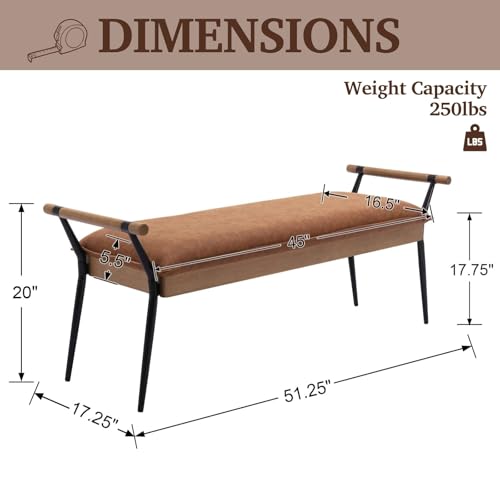 Modern PU Ottoman Bench with Arms & Metal Legs