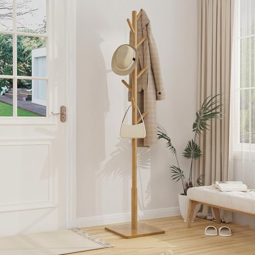 Wooden Coat Rack Freestanding with Stable Square Base
