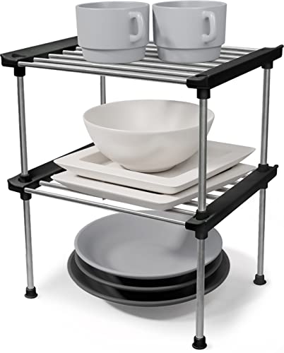 Set of 2 Stackable Cabinet Organizer Shelf 9.8 x 7.8 x 6.1 Black