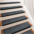 Bullnose Carpet Stair Treads Ultra Plush Dark Gray 7 Pcs (16.6 Sq Ft)