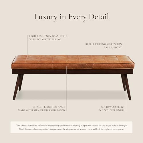55" Tufted Leather Bed Bench for Bedroom End of Bed