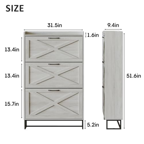 Shoe Storage Cabinet with 3 Flip Drawers