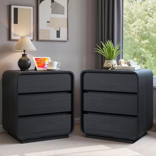 Black Curved Night Stand Set of 2 with Charging Station (2 Count)