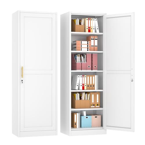 67" White Lockable Metal Storage Cabinet
